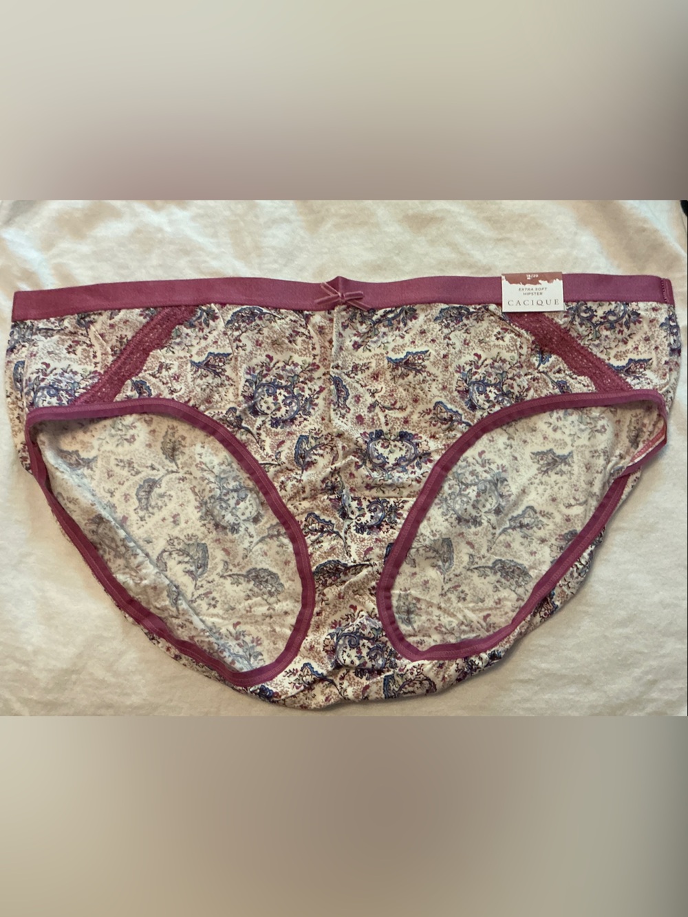 Cacique Cream Floral Cotton Briefs with Mauve Trim